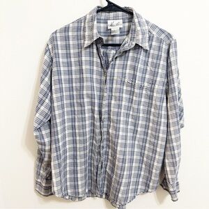 VTG Kathie Lee 100% Silk Plaid Button-down Blouse Size 10 cottage casual country